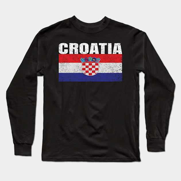 Croatia Country Vintage Croatian National Flag Gift Long Sleeve T-Shirt by Grabitees